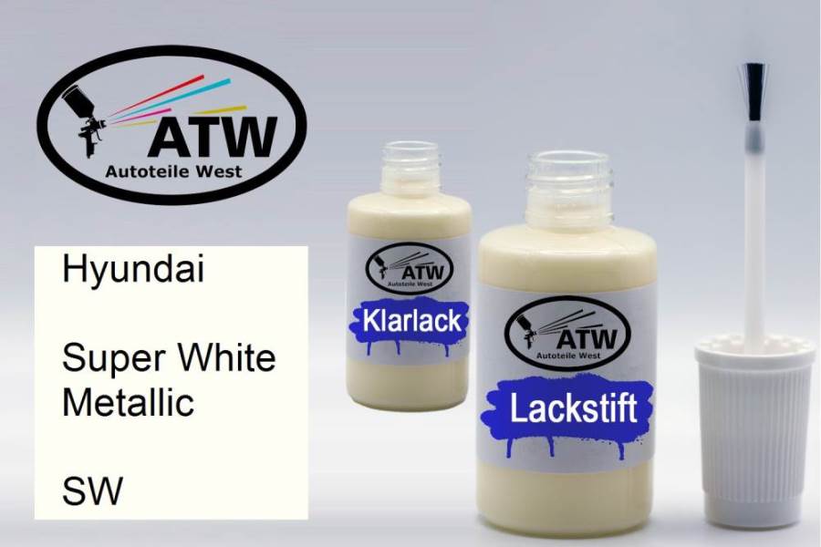 Hyundai, Super White Metallic, SW: 20ml Lackstift + 20ml Klarlack - Set, von ATW Autoteile West.